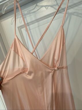 Silky Peach Slip Dress full split with Crossback Straps Festivalwear S